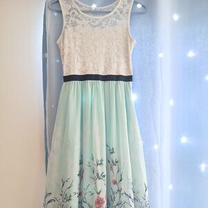 Cute Rare Editions Teal And White Floral Dress